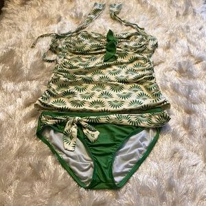 Antonio Melani Green and White Halter Neck or Strapless Swim Set size Medium